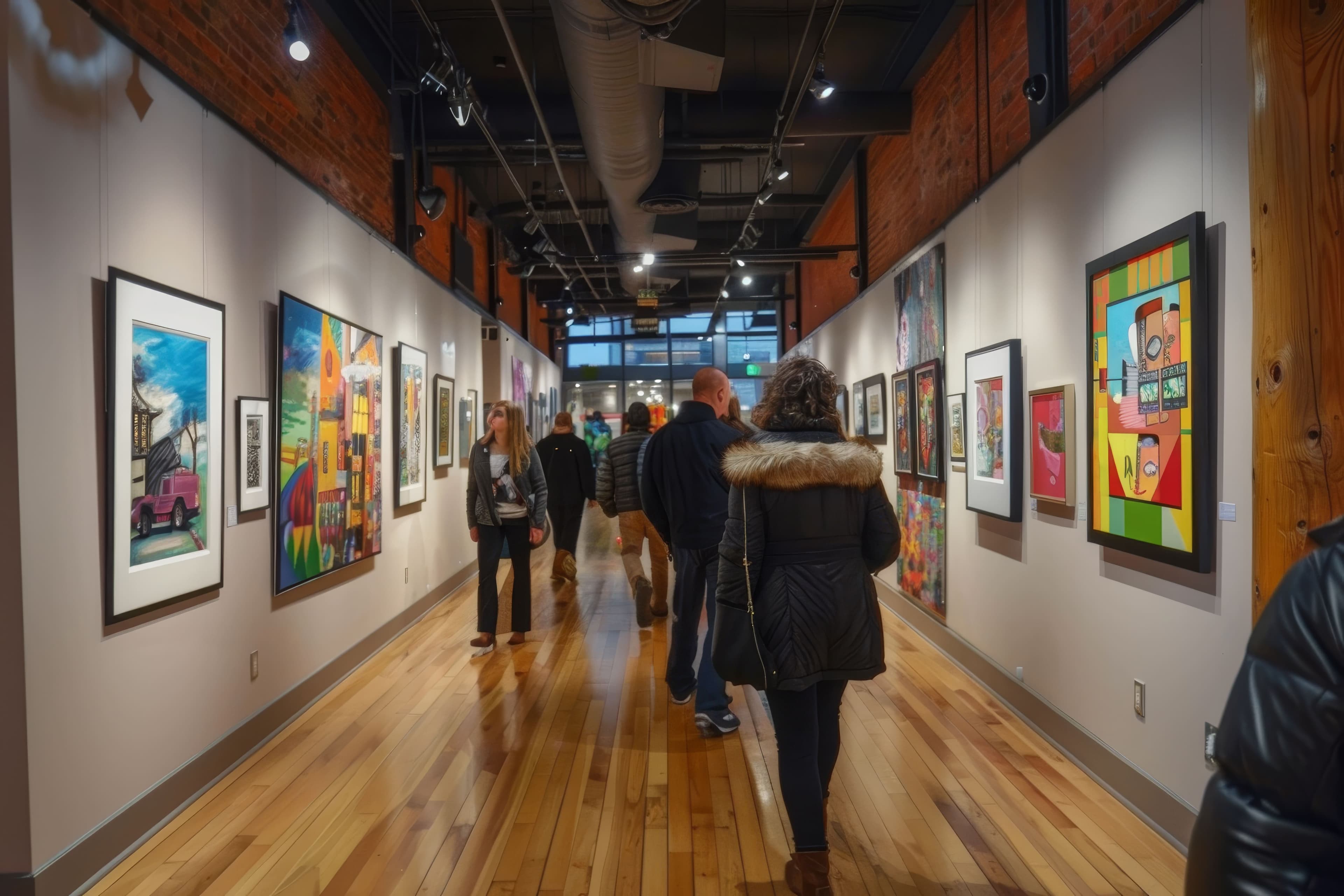 A-group-of-people-walk-through-art-gallery